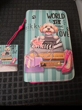 Nicole Lee Teal Stripe Wallet with Pink and Purple Accents